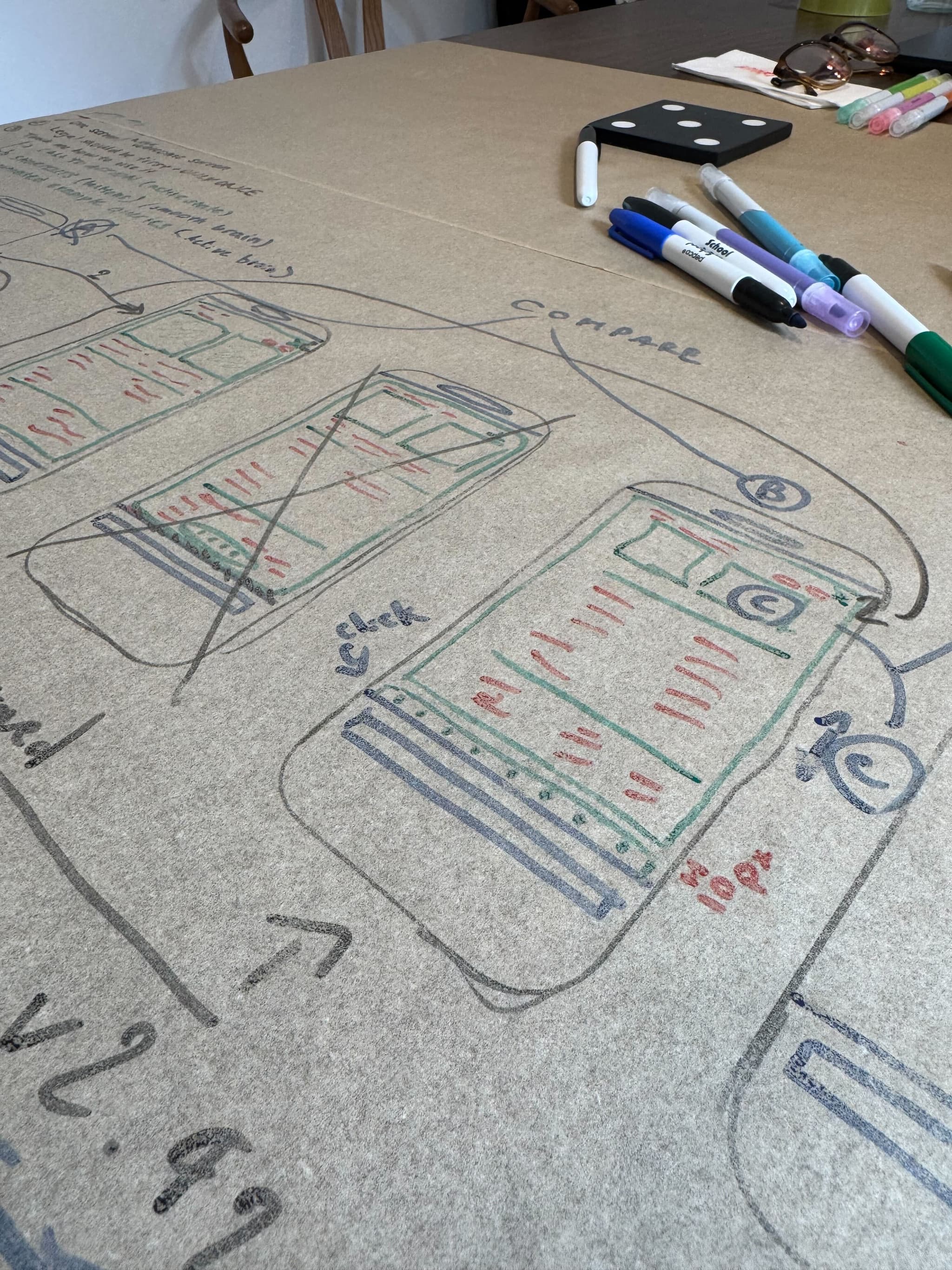 Sketching mobile flows on a kraft-paper table runner