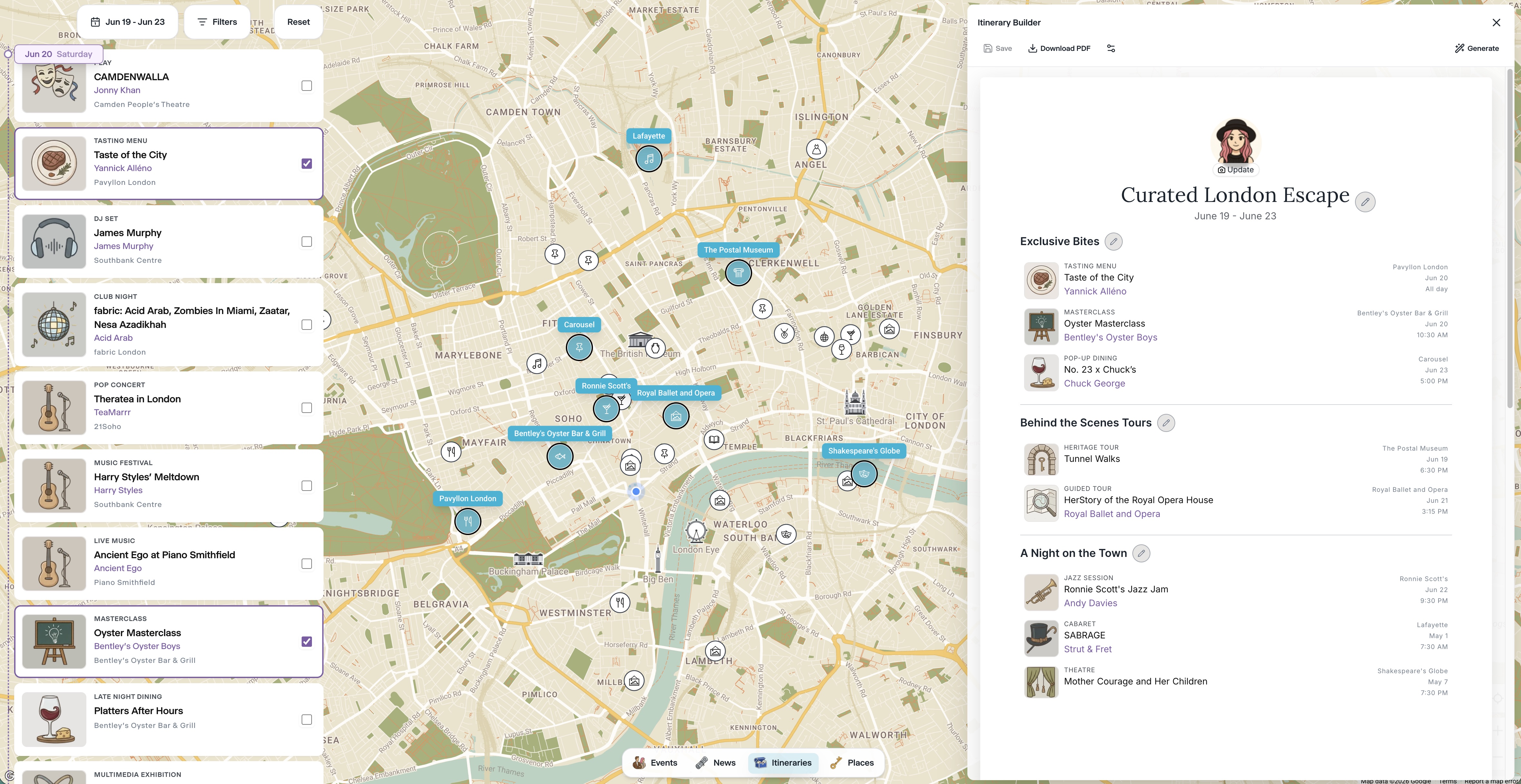 Vibeslist Events Intelligence Map Interface