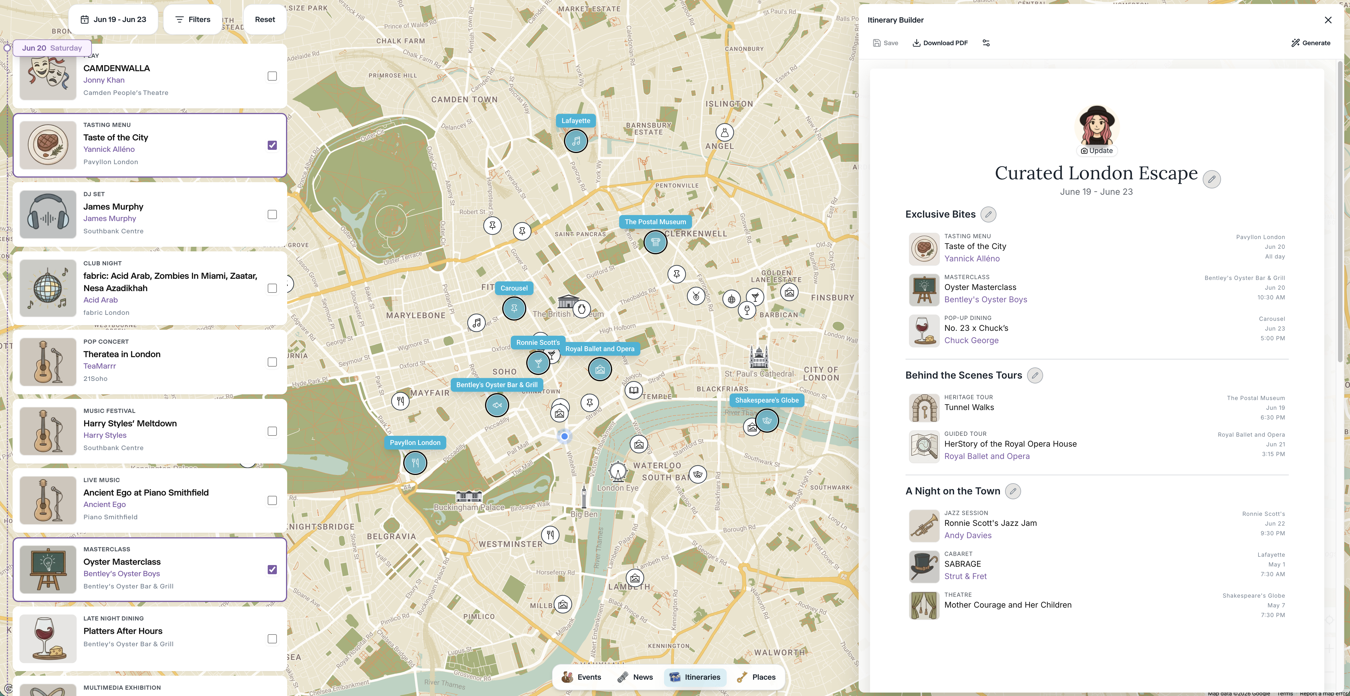 Vibeslist Events Intelligence Map Interface