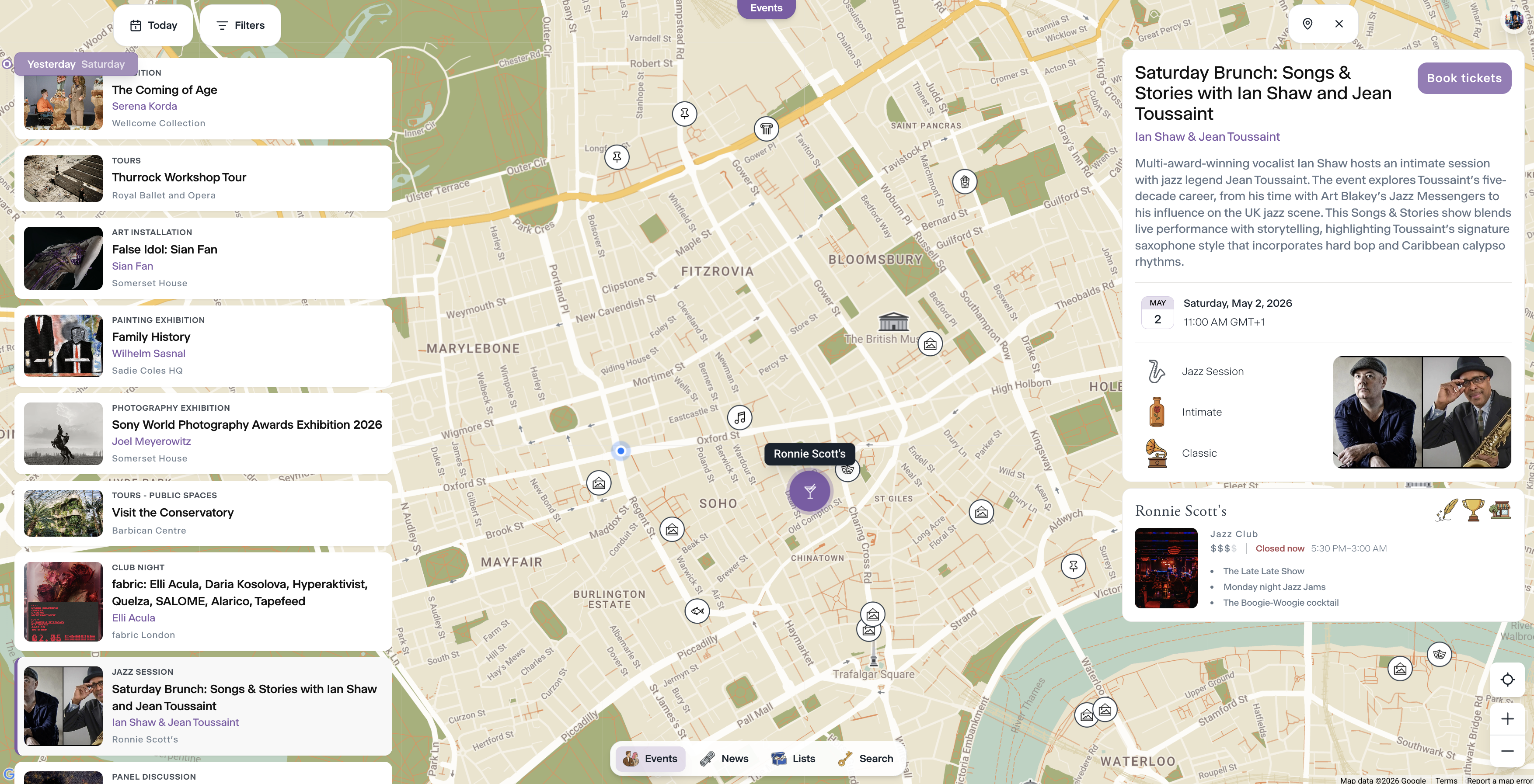 Vibeslist Events Intelligence Map Interface